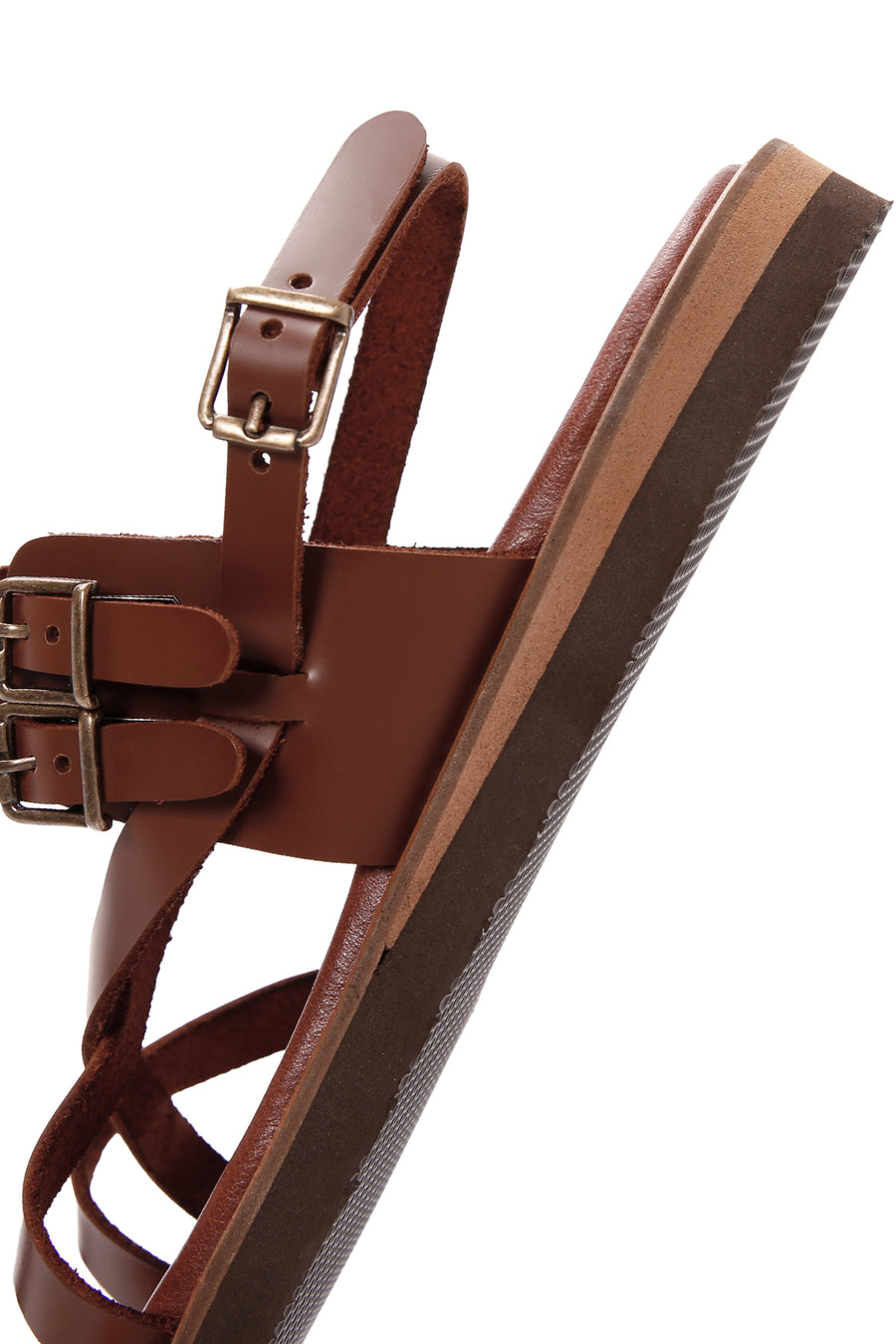 Women's Tan Ankle Strap Flip-Flop Leather Sandals