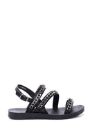Women's Black Chain Flat Sandals | Derimod