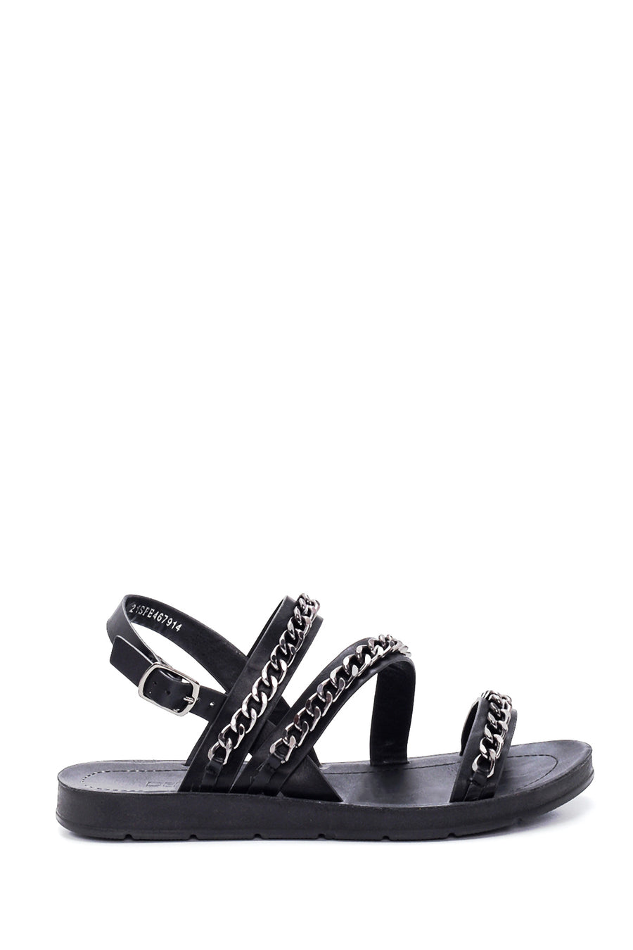 Women's Black Chain Flat Sandals 22SFE462414 | Derimod