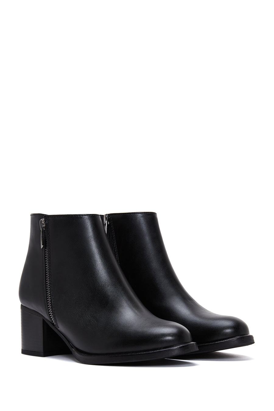 Women's Black Zipper Heeled Classic Boots