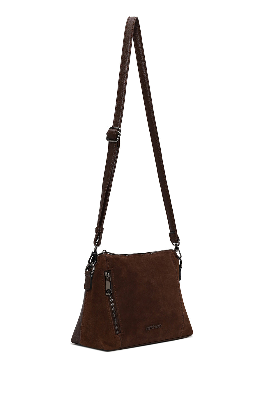 Woman Brown Suede Crossbody Bag with Long Strap