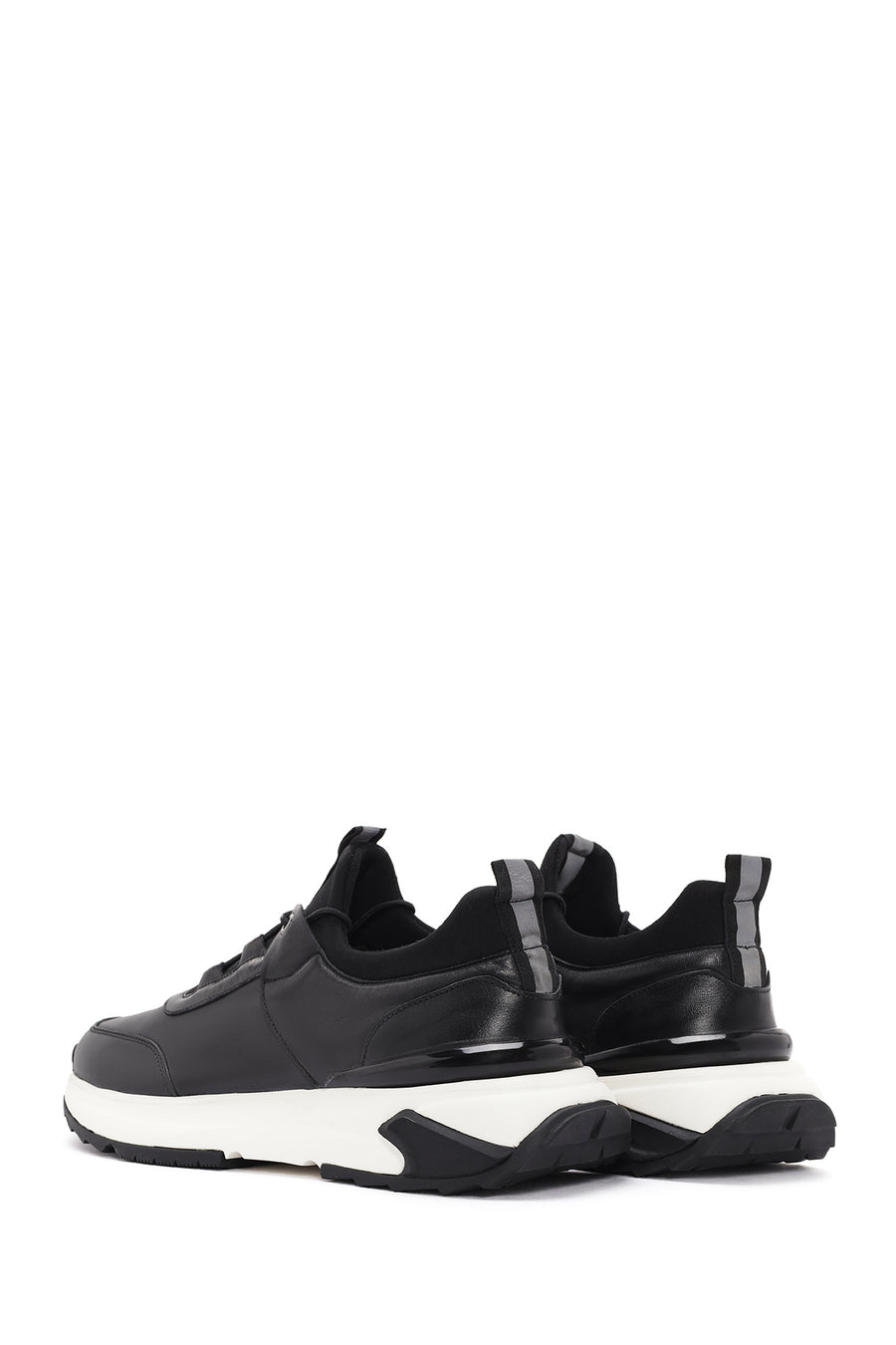 Erkek Siyah Bağcıklı Deri Sneaker