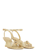 Woman Gold Ankle-Buckle Metallic Chunky-Heel Sandal | Derimod