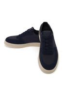 Male Navy Lace-up Suede Leather Sneaker | Derimod