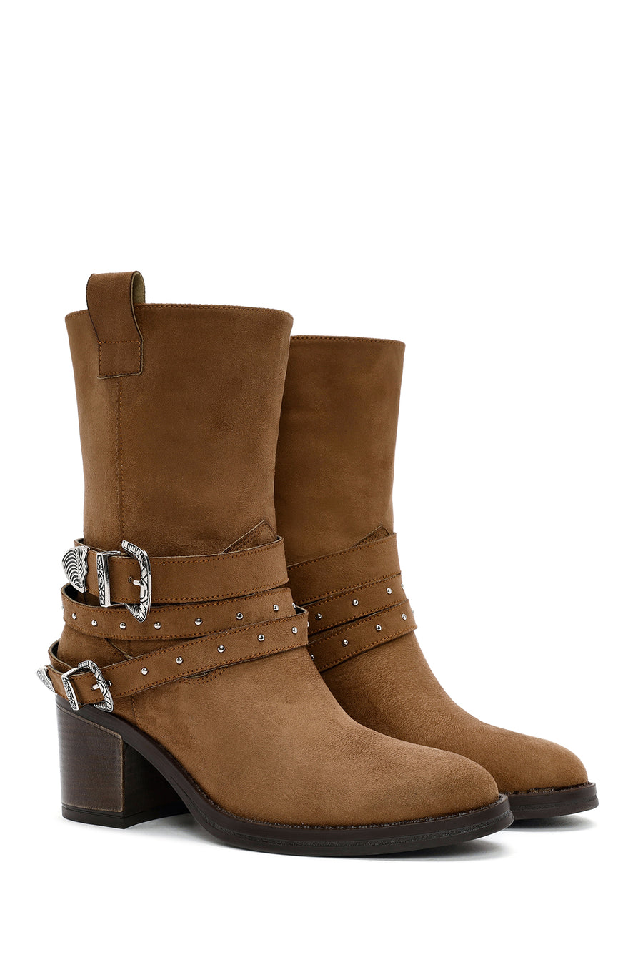 Women's Tan Suede Heeled Cowboy Boots