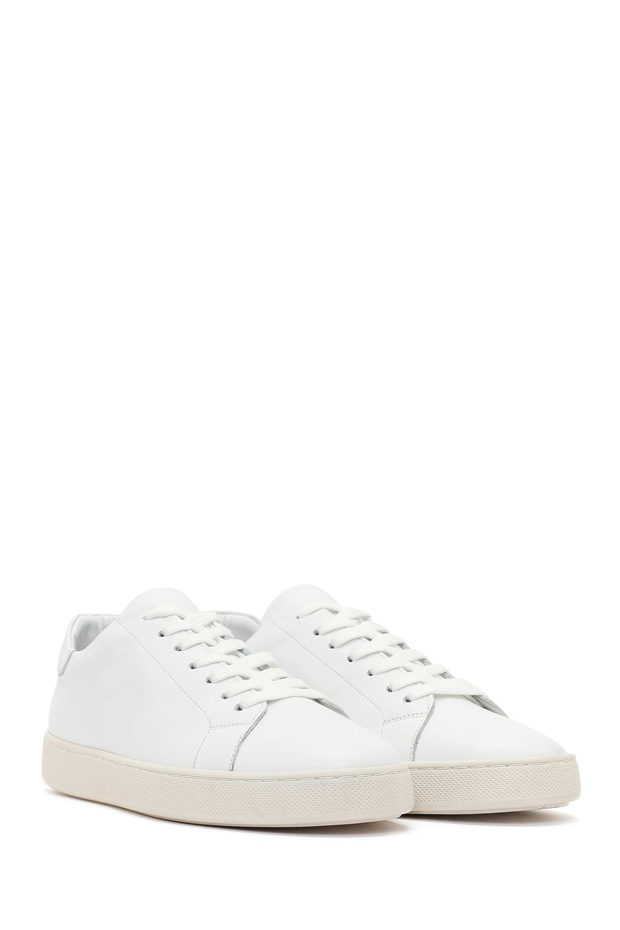 Erkek Beyaz Bağcıklı Deri Sneaker