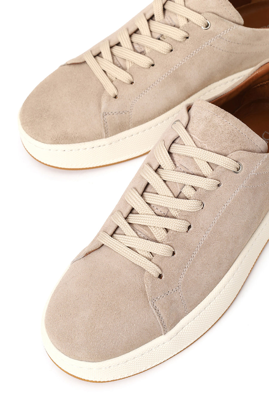 Erkek Bej Bağcıklı Süet Deri Sneaker