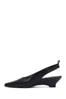 Women's Black Open-Back Heeled Leather Shoes | Derimod