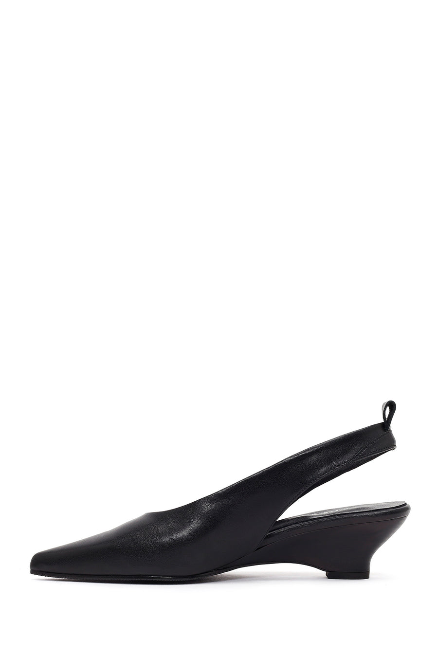 Women's Black Open-Back Heeled Leather Shoes
