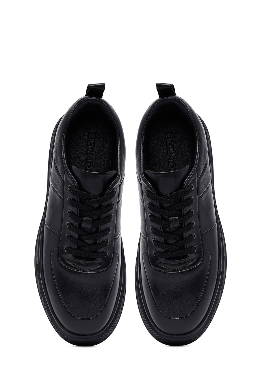 Erkek Siyah Bağcıklı Kalın Tabanlı Deri Sneaker