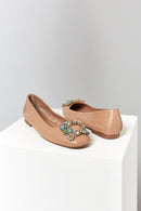 Stone Beige Women's Leather Ballerinas | Derimod