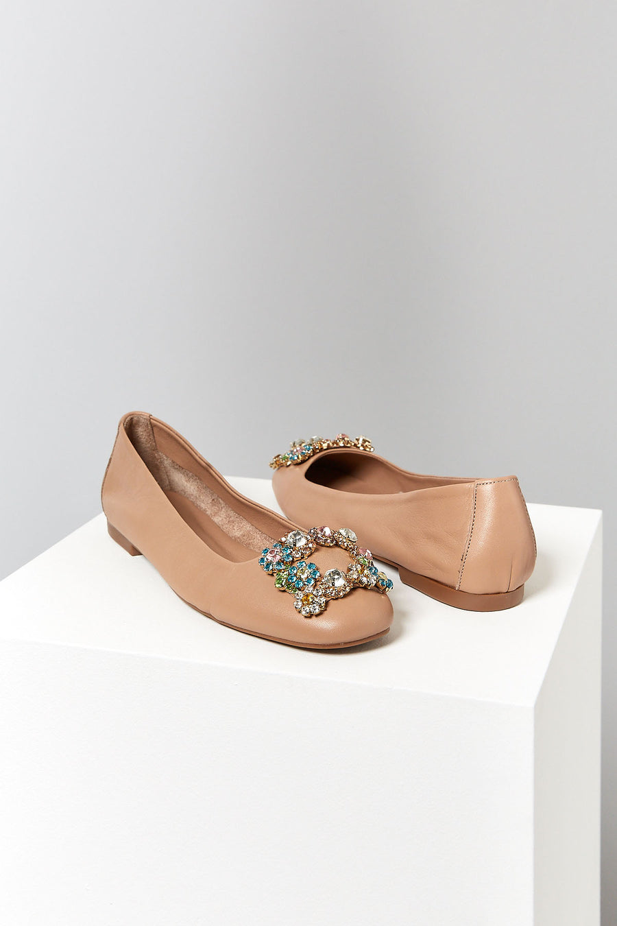Stone Beige Women's Leather Ballerinas