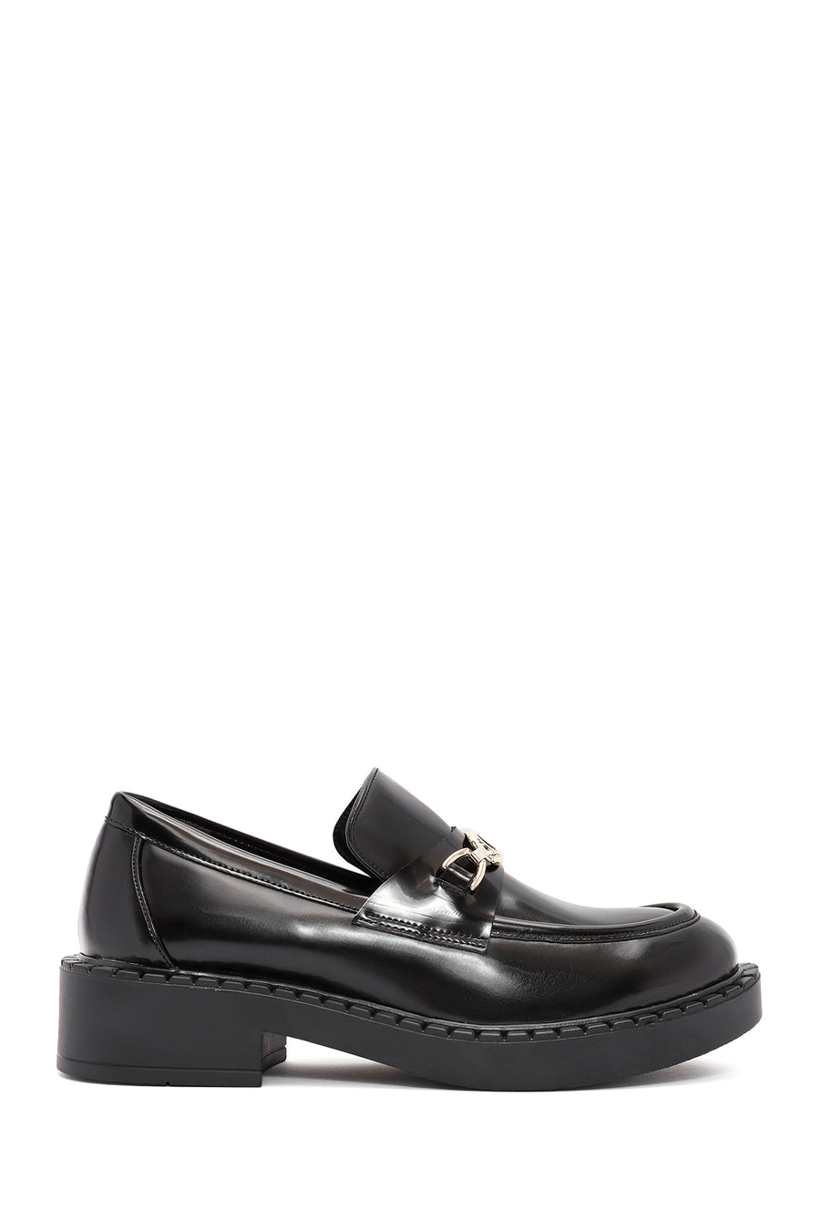 Women's Black Buckle Detailed Masculine Loafer 24WFE252322 | Derimod