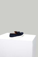 Navy Blue Suede Men's Leather Loafer | Derimod
