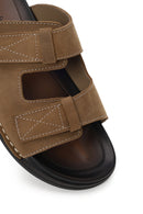 Male Beige Strapped Nubuck Leather Slipper | Derimod
