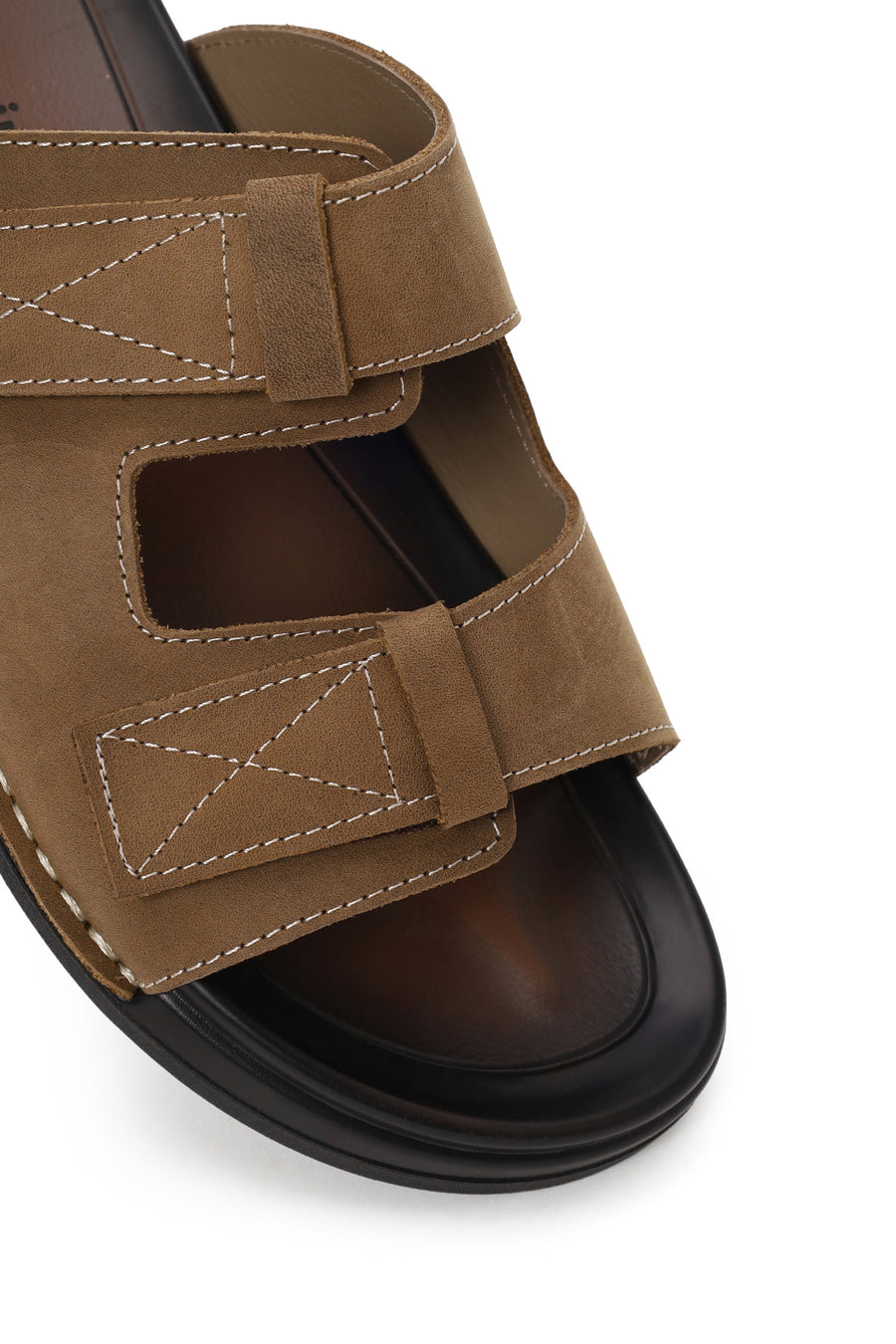 Male Beige Strapped Nubuck Leather Slipper