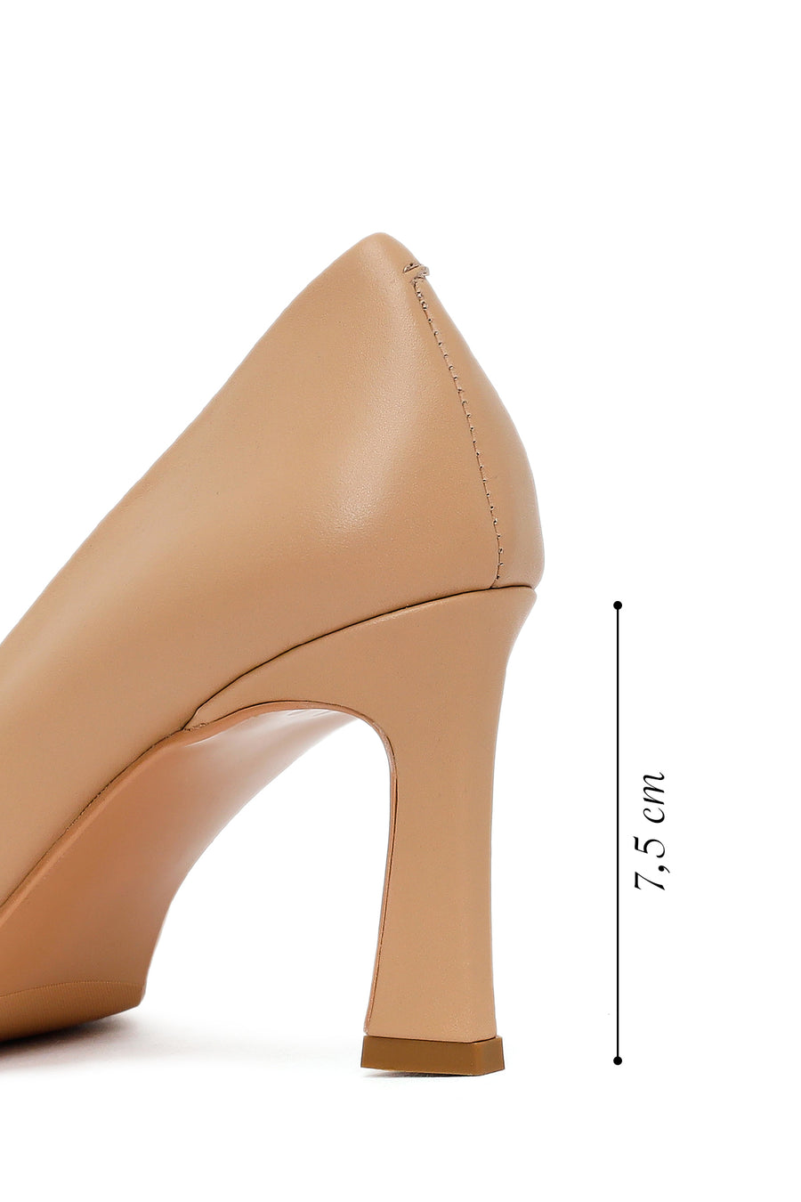 Woman Beige Thick-Heeled Leather Stiletto