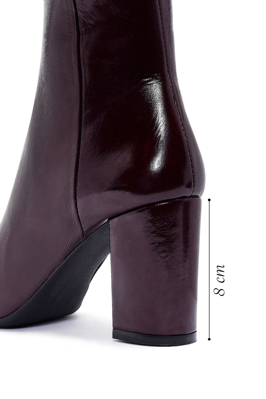 Derimod Gritti Women's Burgundy Zippered Thick Heeled Patent Leather Boots