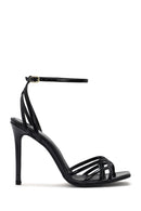 Women's Black Ankle Strap Thin High Heel Patent Leather Sandals | Derimod