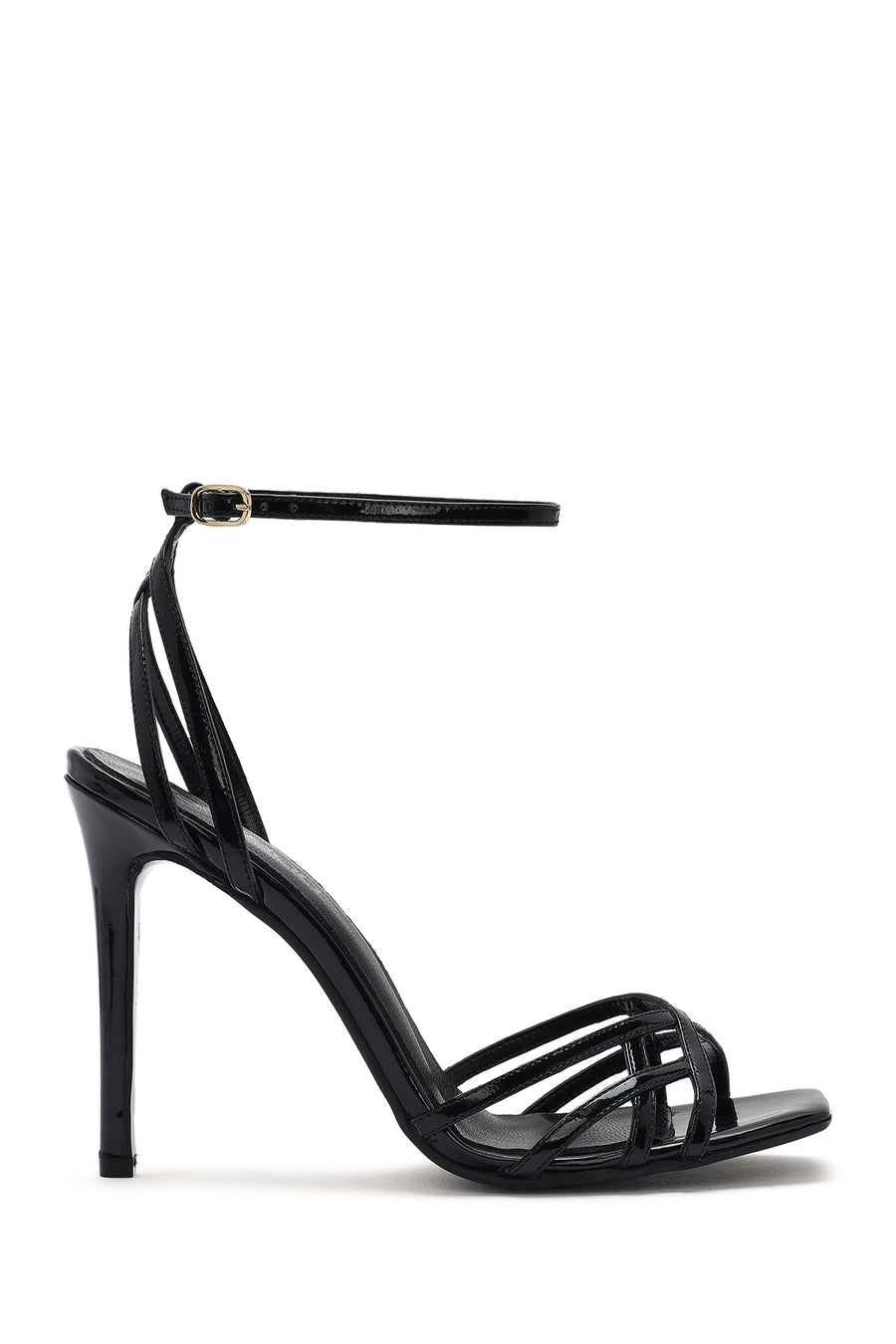 Women's Black Ankle Strap Thin High Heel Patent Leather Sandals 25SFD161116 | Derimod