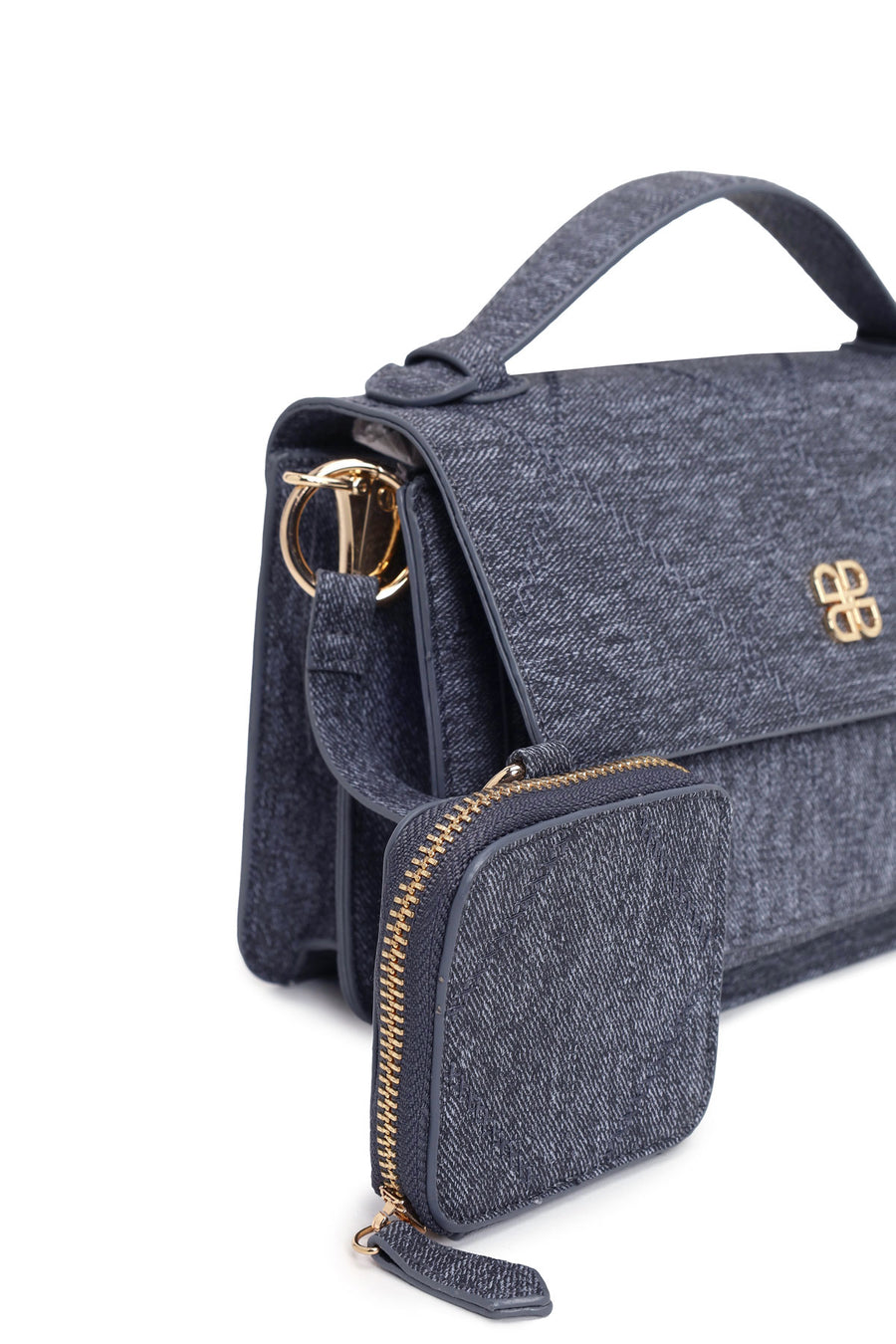 Woman Anthracite Long-Strap Fabric Crossbody Bag