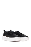 Woman Black Lace-Up Thick-Soled Leather Sneaker | Derimod