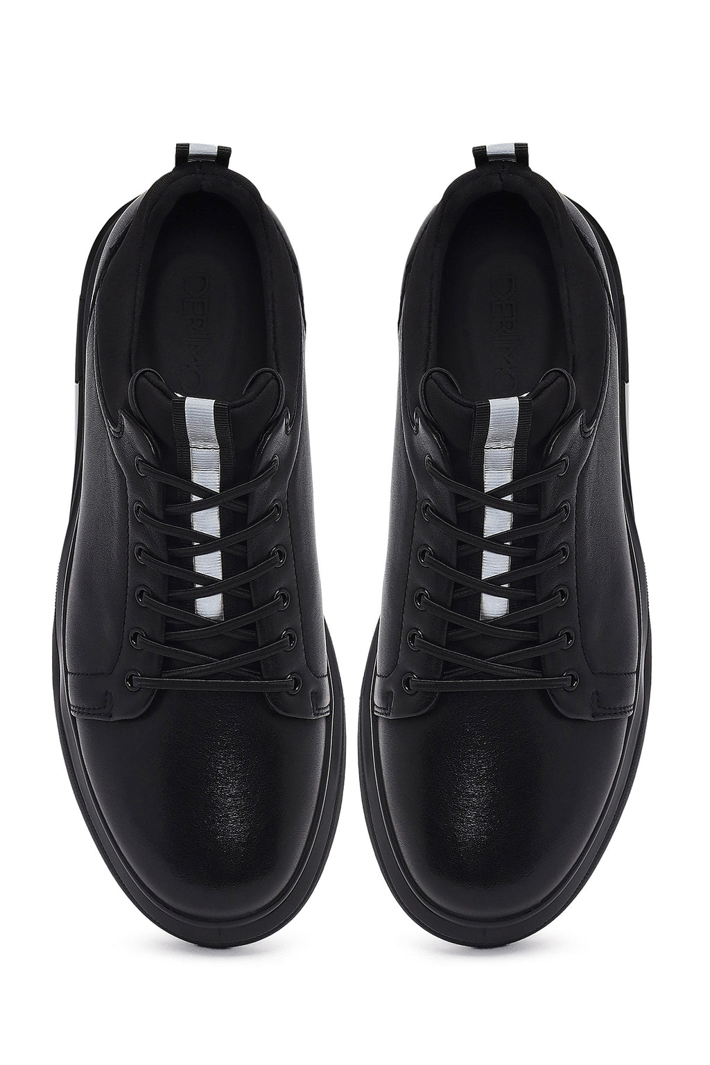 Erkek Siyah Bağcıklı Deri Sneaker