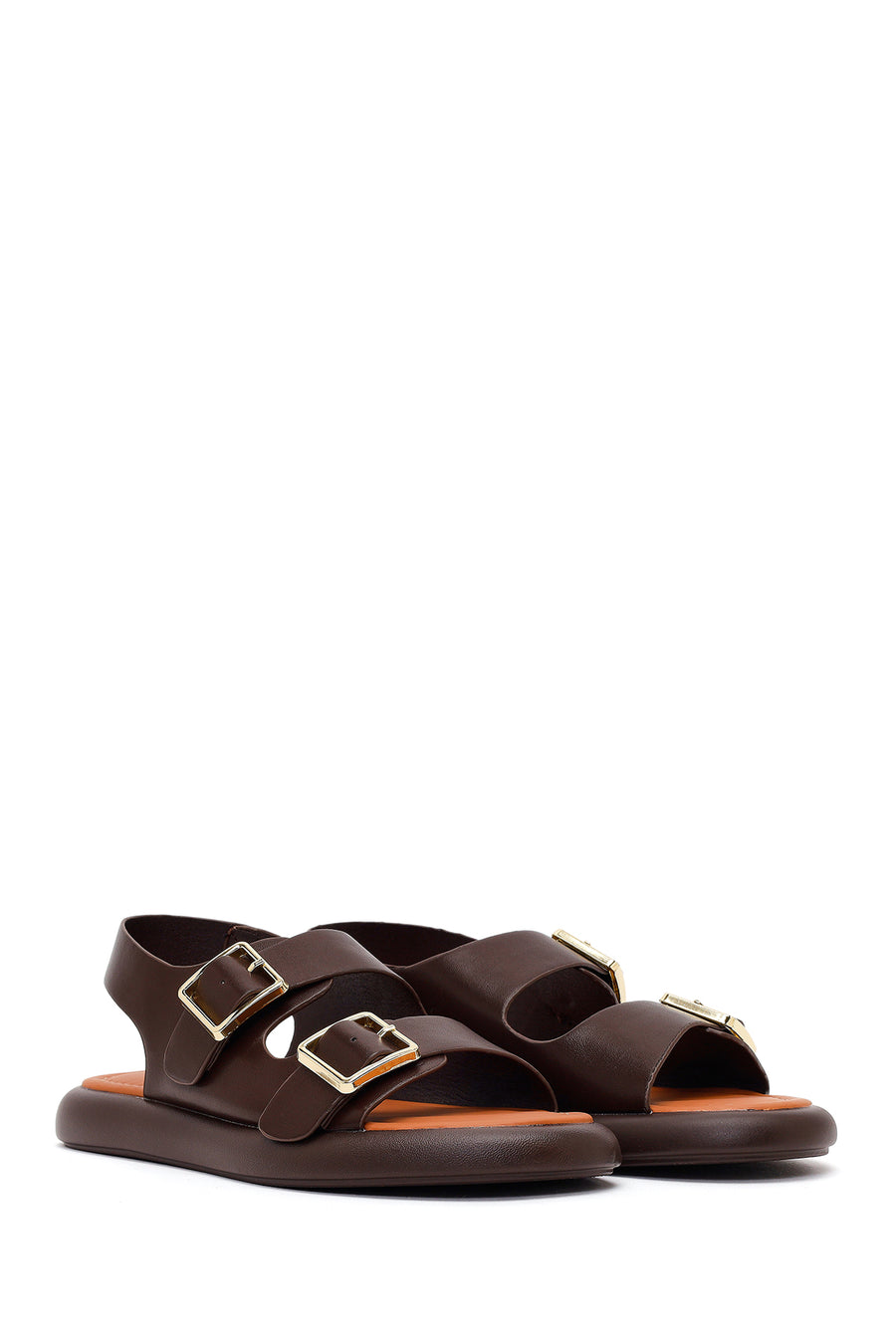 Women's Brown Double Buckle Sandals
