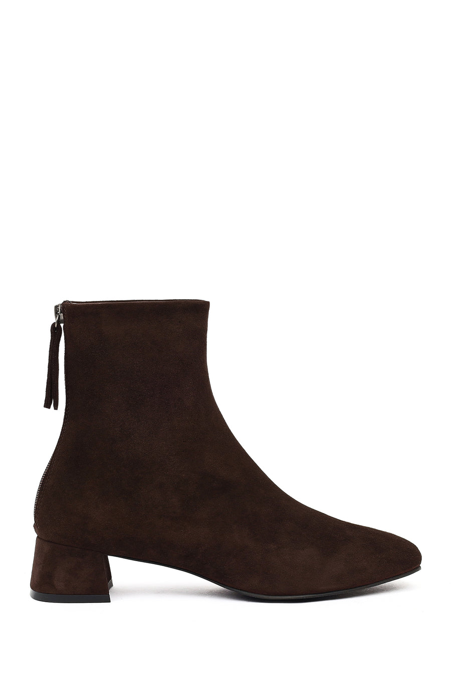 Woman Brown Zip Closure Short Thick-Heeled Suede Boots AF160003DS | Derimod