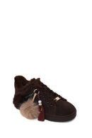 Kadın Kahverengi Bağcıklı Charmlı Süet Deri Teddy Sneaker | Derimod