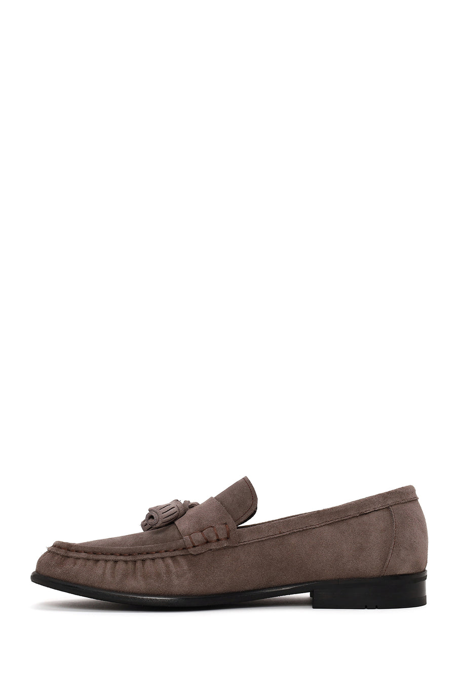 Erkek Gri Püsküllü Süet Deri Casual Loafer