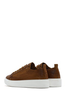 Men's Tan Lace-Up Chunky Sole Printed Leather Sneaker | Derimod