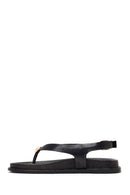 Women's Black Leather Flip-Flop Sandals with Buckle Back | Derimod
