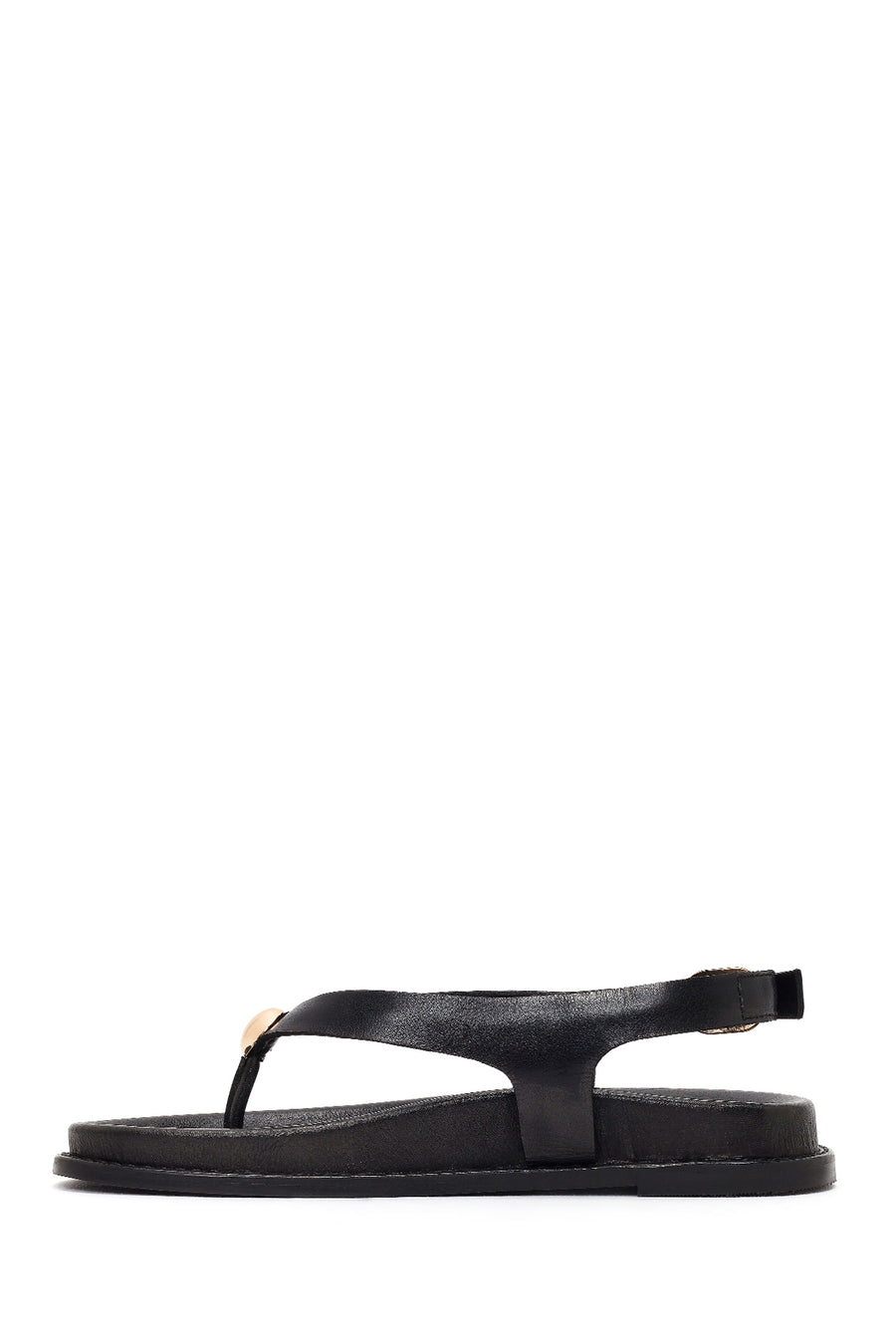 Women's Black Leather Flip-Flop Sandals with Buckle Back
