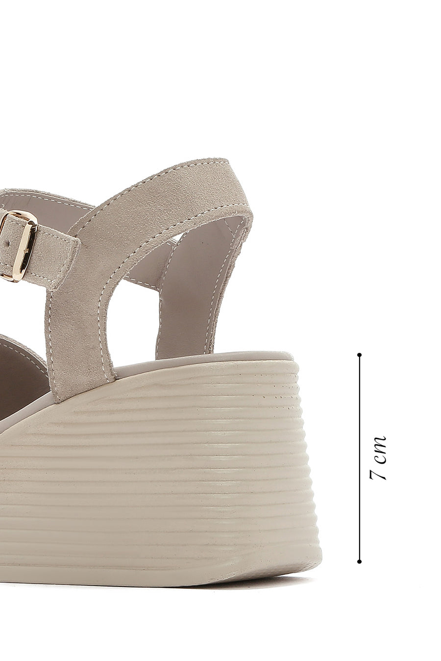 Women's Grey Wedge Heeled Suede Leather Sandals