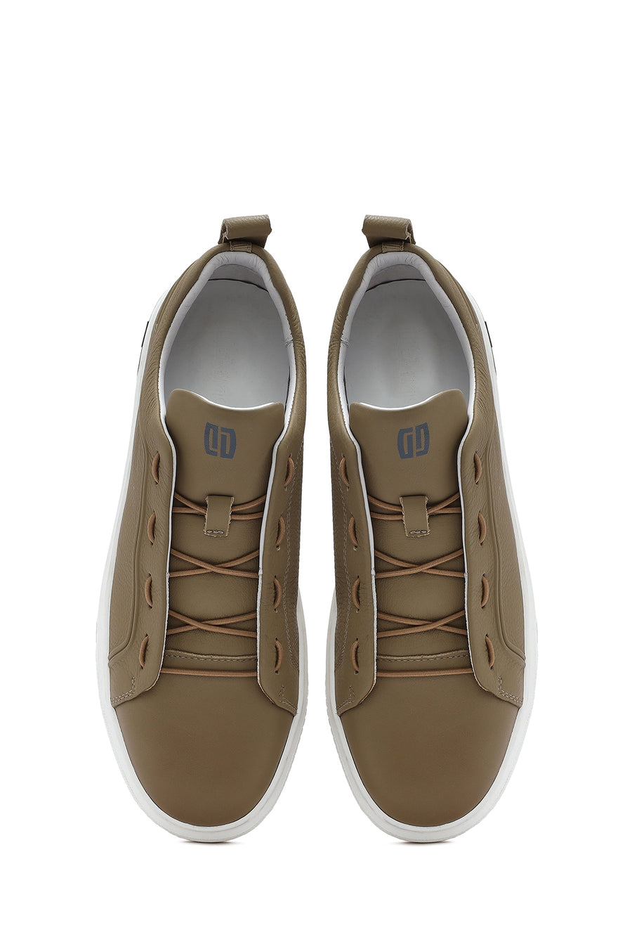Erkek Bej Bağcıklı Deri Sneaker