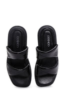 Women's Black Leather Comfort Slippers | Derimod