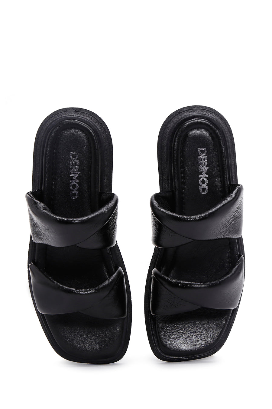 Women's Black Leather Comfort Slippers