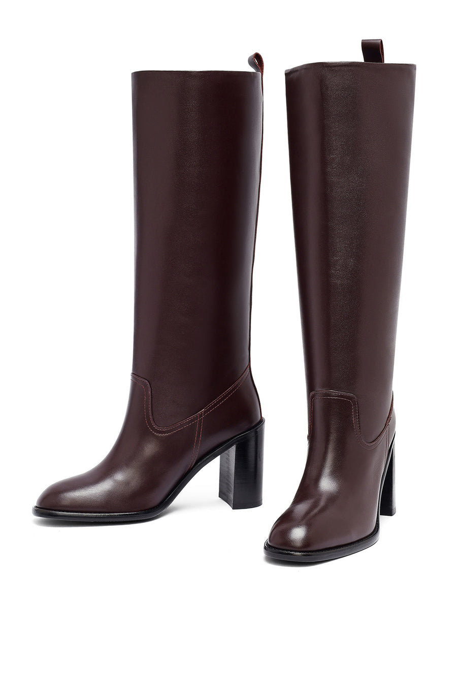 Woman Burgundy Thick Heels Leather Boot