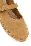 Women's Camel Suede Leather Espadrilles with Buckle | Derimod