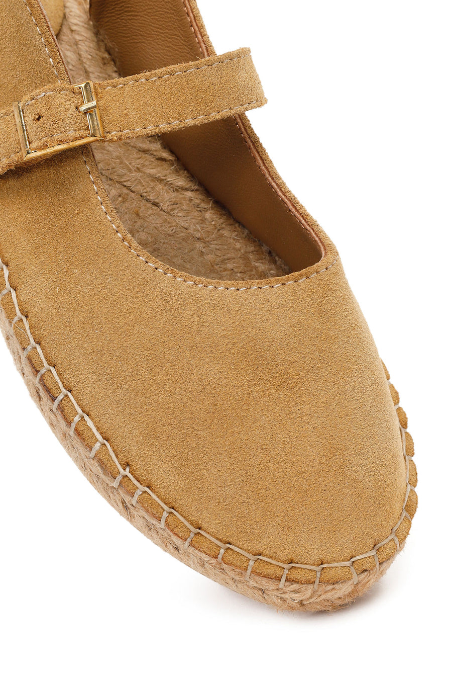 Women's Camel Suede Leather Espadrilles with Buckle