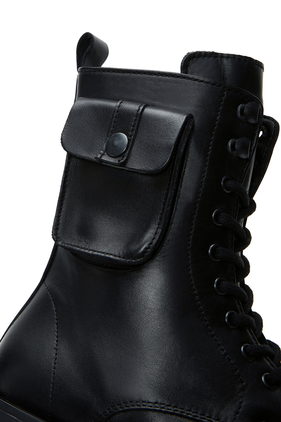 Women's Black Leather Boots with Pocket Detail