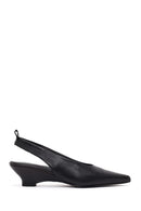 Women's Black Open-Back Heeled Leather Shoes | Derimod