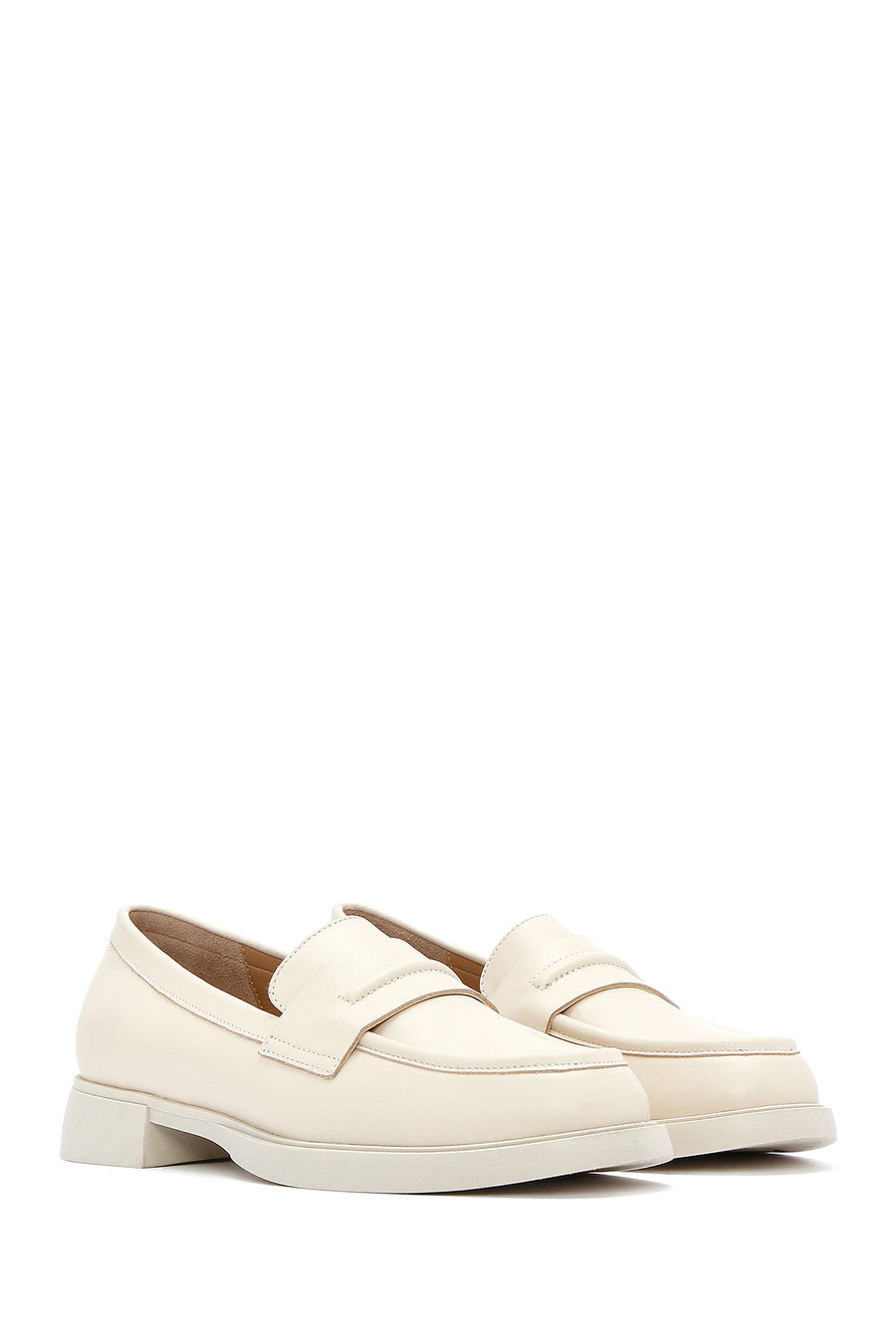 Women's Cream Leather Masculine Loafer