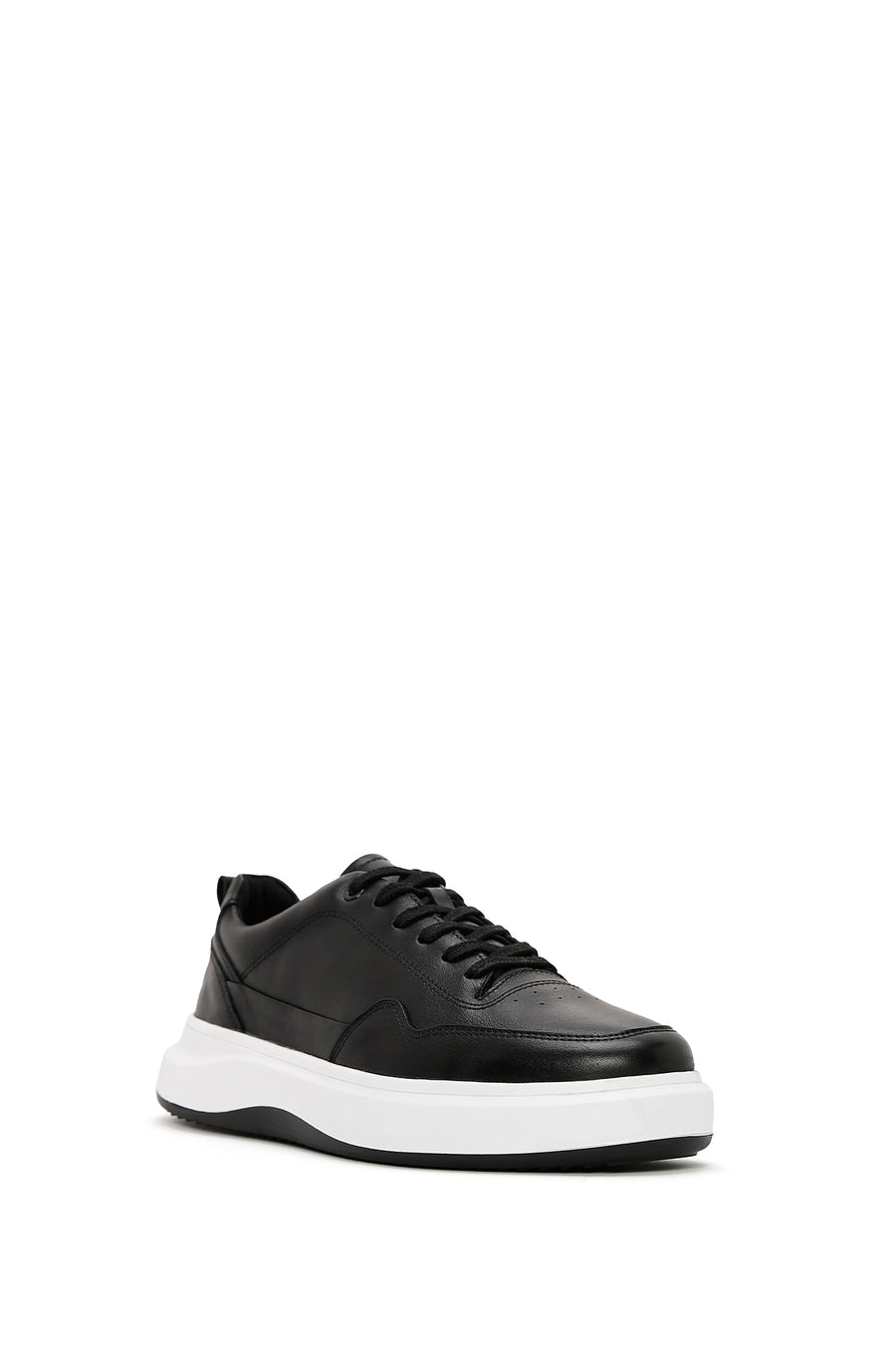 Erkek Siyah Bağcıklı Deri Sneaker