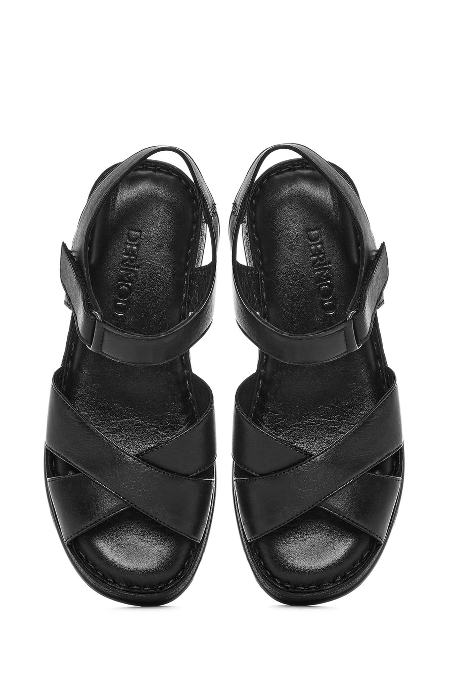 Kadın Siyah Kalın Tabanlı Deri Comfort Sandalet