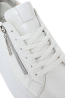 Women's White Thick-Soled Side Zipper Lace-Up Leather Sneakers | Derimod