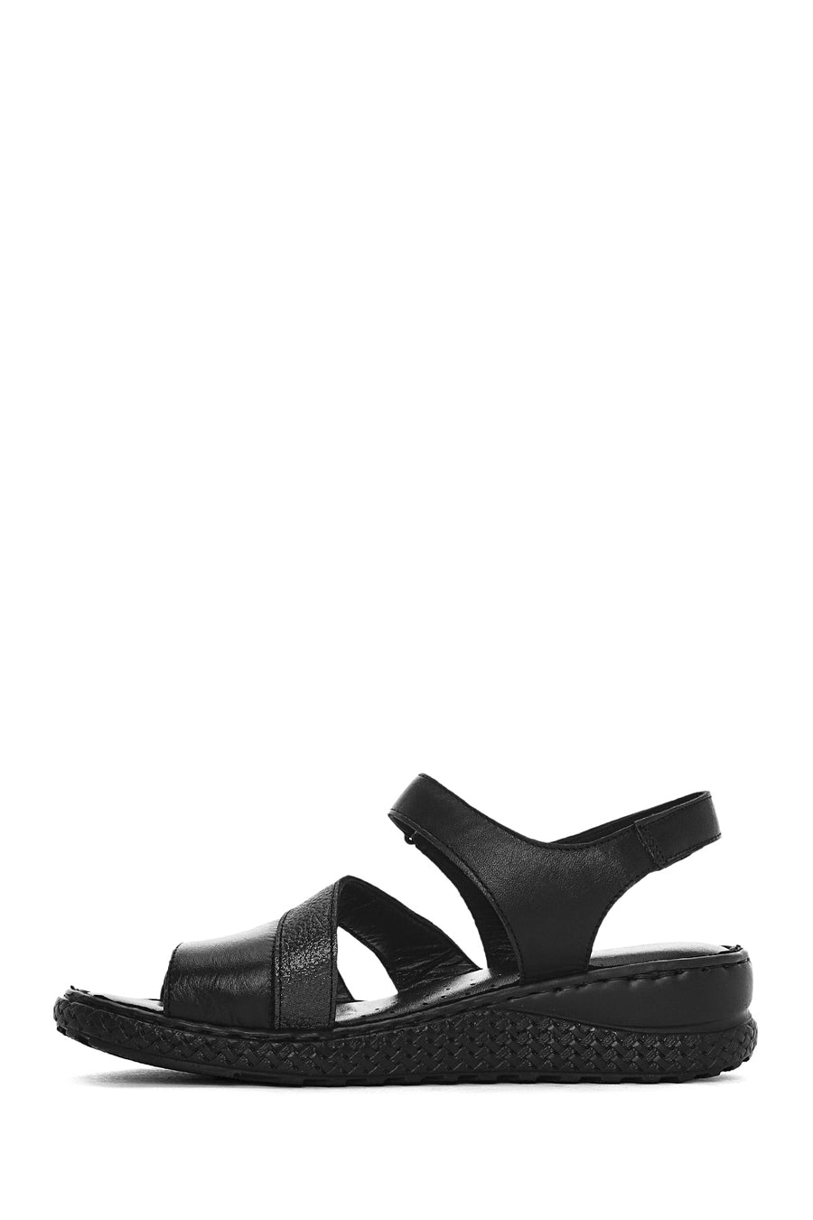 Women's Black Ankle Strap Chunky Sole Leather Comfort Sandals