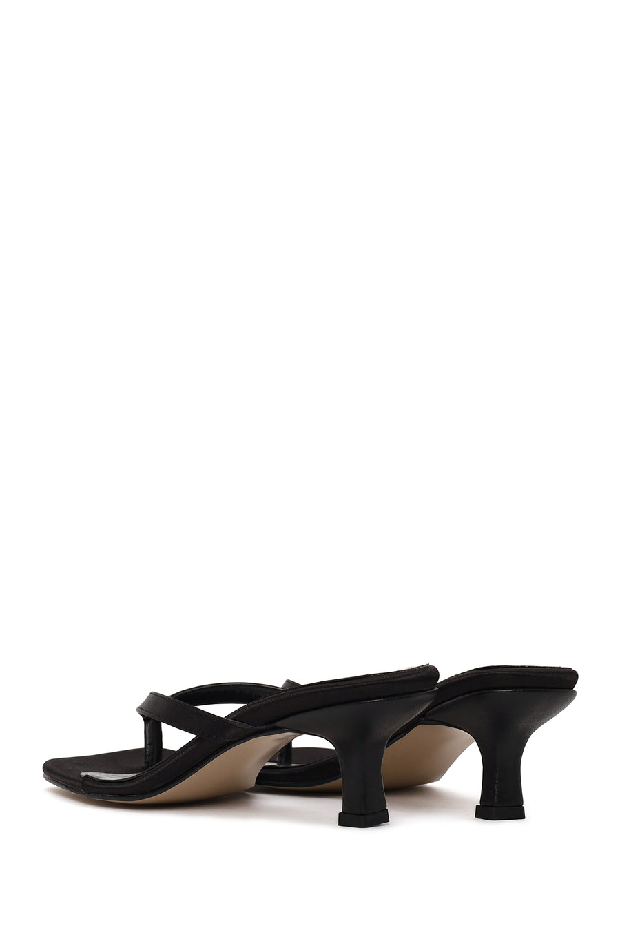 Woman Black Short-Heeled Satin Toe-Post Slipper