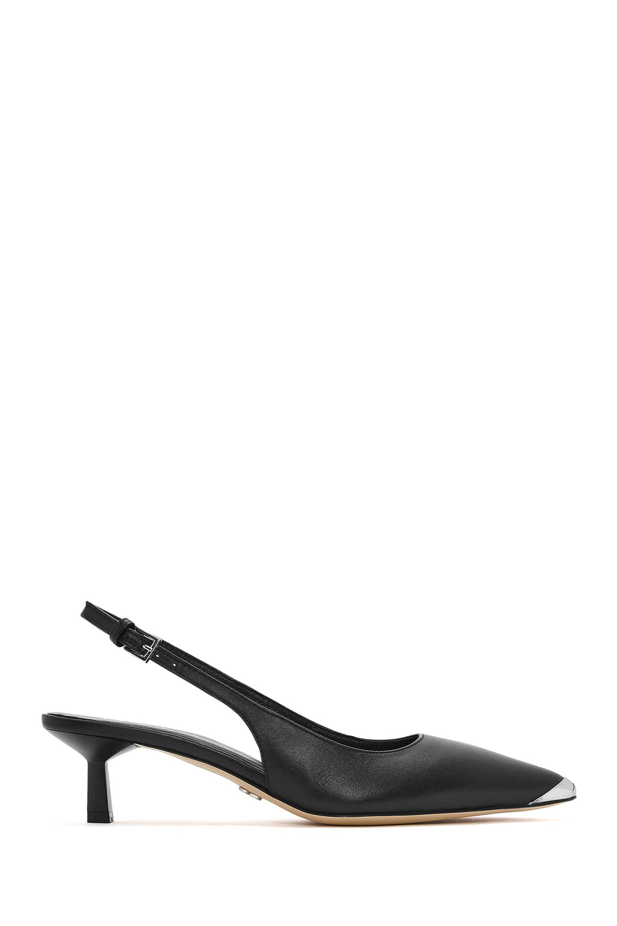 Women's Black Slingback Low Thin Heel Leather Shoes 26PFD120018 | Derimod